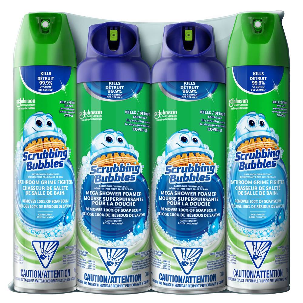 Scrubbing Bubbles Combiné mousse superpuissante pour la douche (4 x 708 g) - Mega shower foamer & bath cleaner aerosol combo (4 x 708 g)