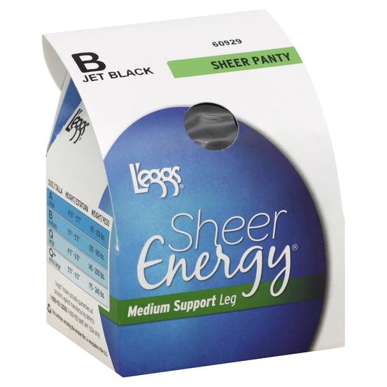 L'eggs Sheer Energy Medium Support Jet Black Pantyhose Size B