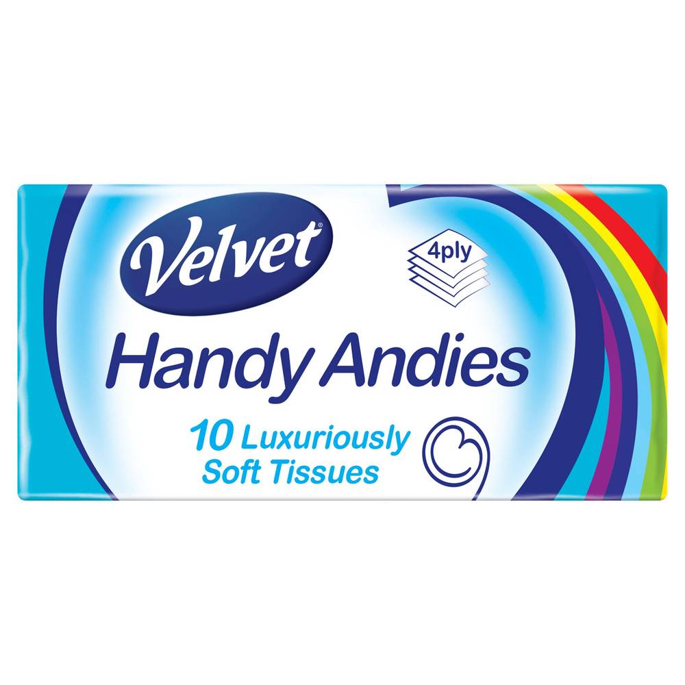 Velvet Handy Andies 10 Luxurious Pocket Pack Tissues 4 Ply
