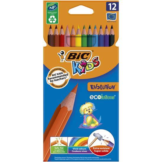 Bic kids evolution ecolutions crayons de couleur - coloris assortis, etui carton de 12