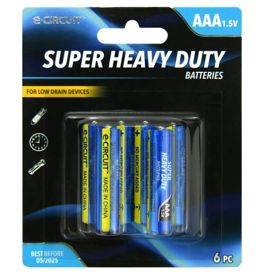 E-Circuit 1.5V Super Heavy Duty Aaa Batteries (6 ct)