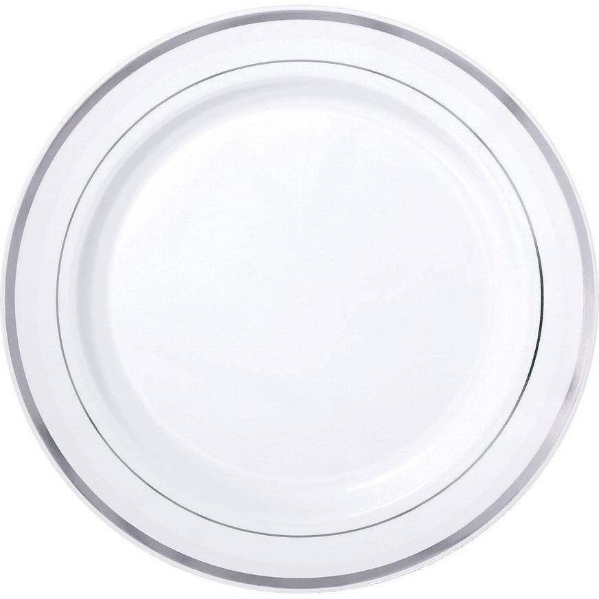 Party City White With Silver Rim Premium Plastic Dinner Plates (unisex/10.25/silver)