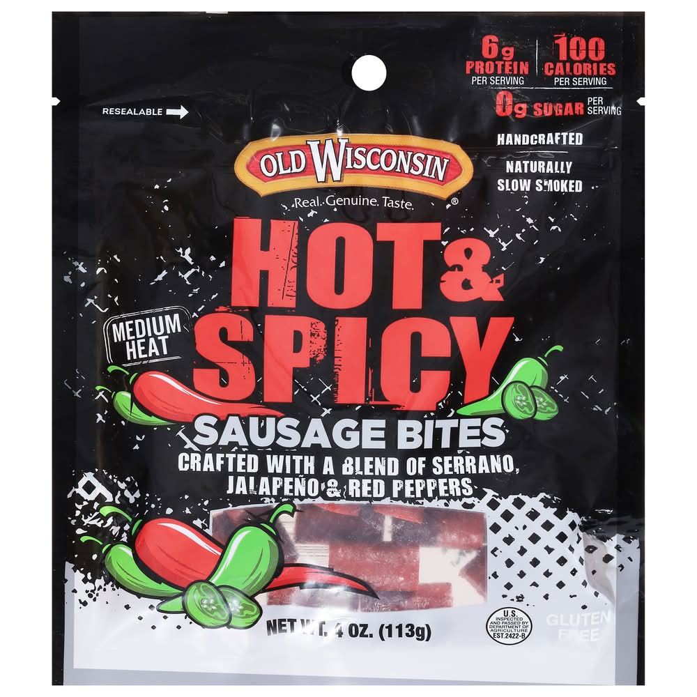 Old Wisconsin Medium Heat Hot & Spicy Sausage Bites, Jalapeno Red Pepper (4 oz)