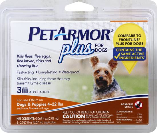 Petarmor Flea & Tick Prevention For 4-22 Lbs Puppies & Dogs (3 ct)