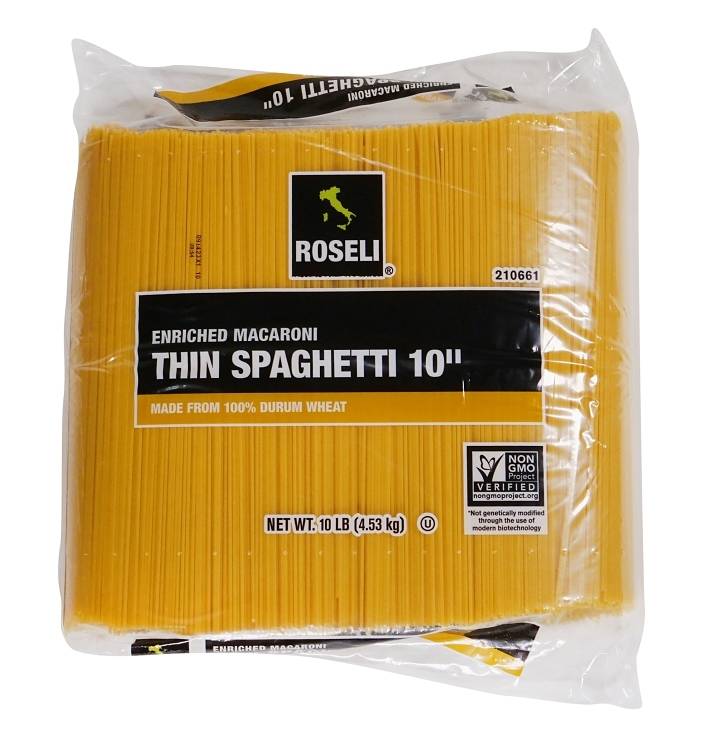 Roseli Enriched Macaroni Thin Spaghetti Pasta, 10 Inch (10 lbs)