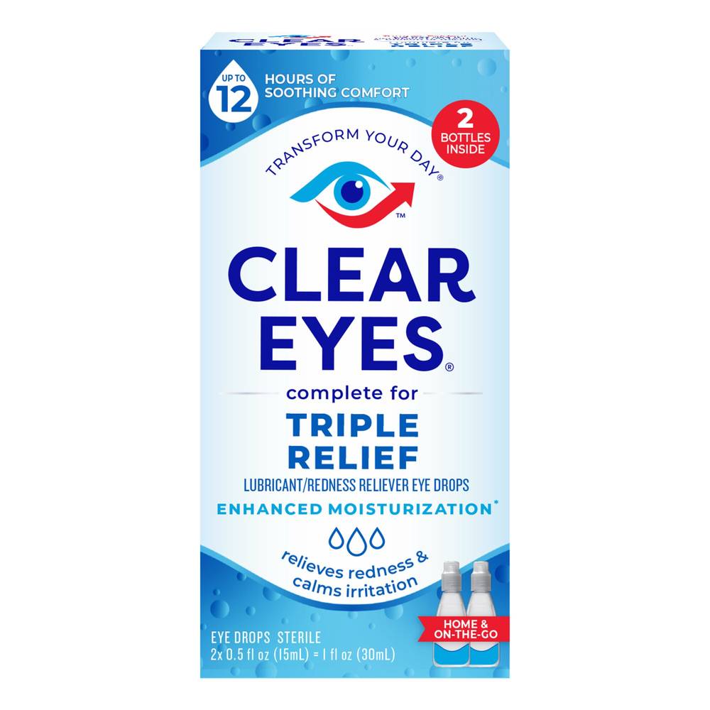 Clear Eyes Triple Action Relief Eye Drops, Multi-Symptom Relief, 2 Pack