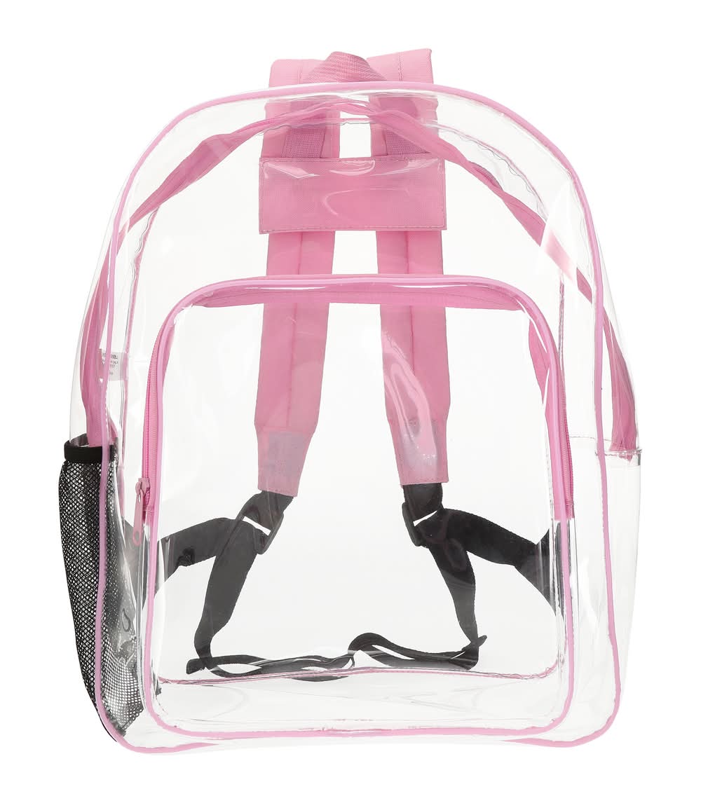 Clear Backpack With Solid Straps 15in Clear Pink