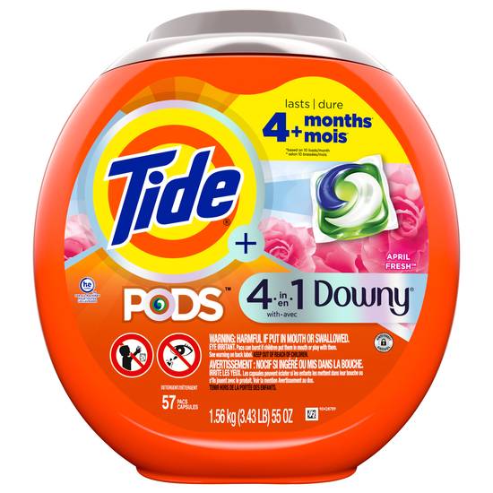 Tide April Fresh Laundry Detergent Liquid Pods With Downy (57 ct)