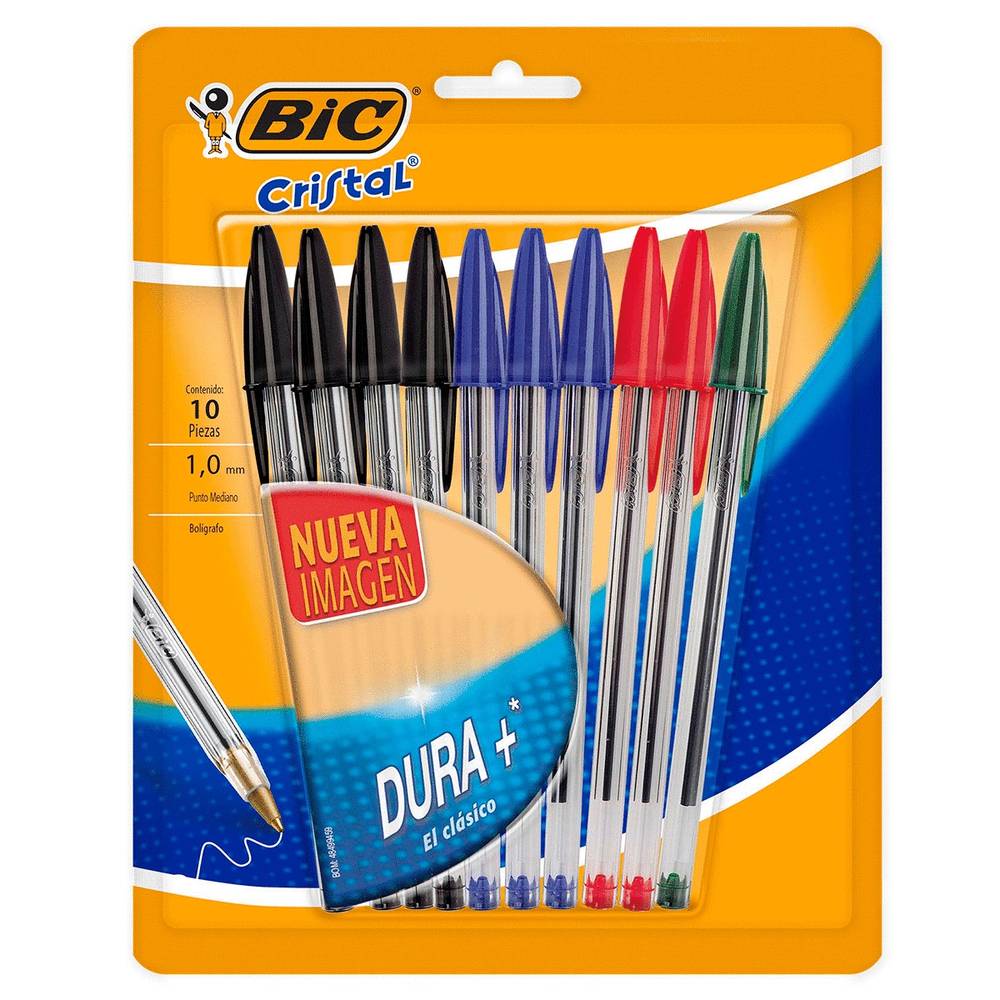 Bic bolígrafo punto mediano cristal dura+ (bolsa 10 piezas)