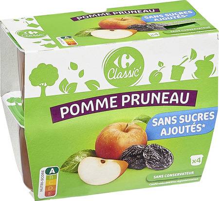 Compotes pomme pruneau s/sucres ajoutés CARREFOUR CLASSIC' - les 4 pots de 100g