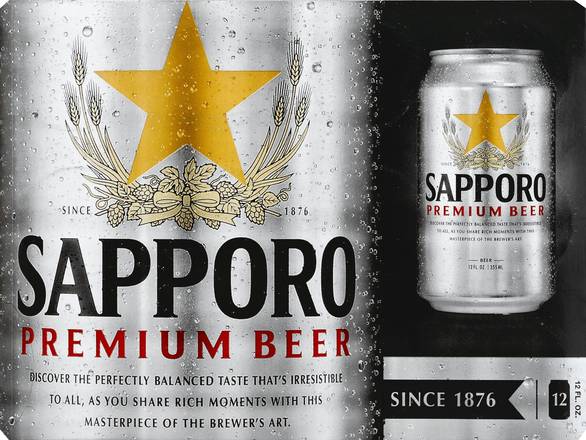 Sapporo Premium Lager Japanese Beer (12 pack, 12 fl oz)