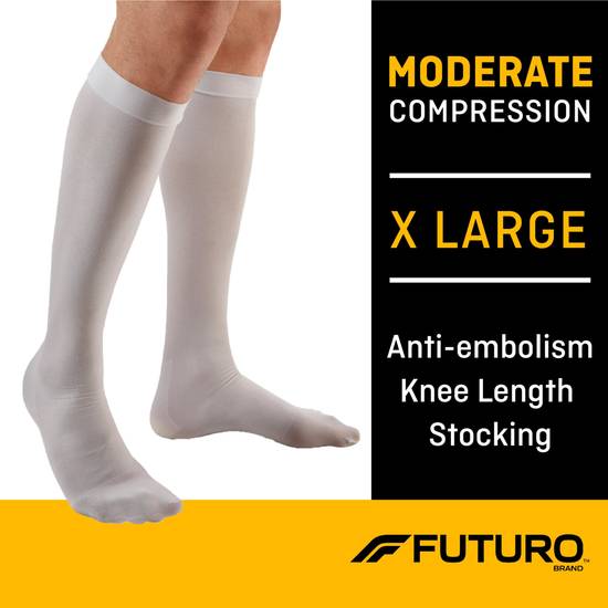 Futuro Anti-Embolism Closed Toe Stockings, Knee Length, White, Moderate, X-Large - 1 pair