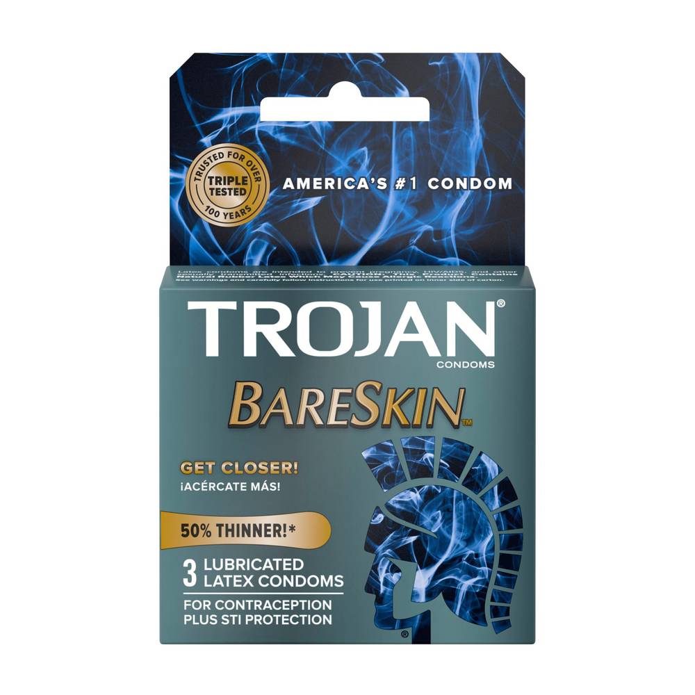 Trojan Bareskin Lubricated Latex Condoms (3 ct)