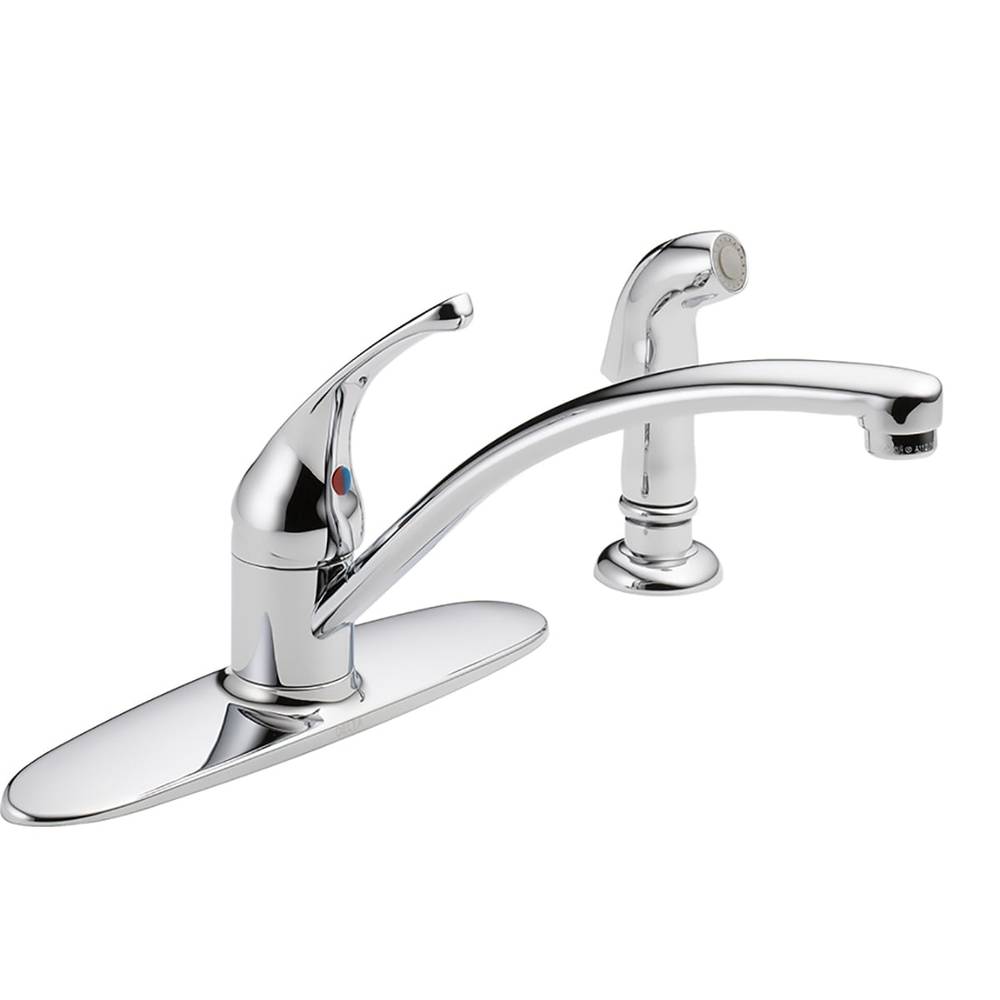 Delta Foundations Chrome Single Handle Kitchen Faucet (Deck Plate and Side Spray Included) | 10901LF