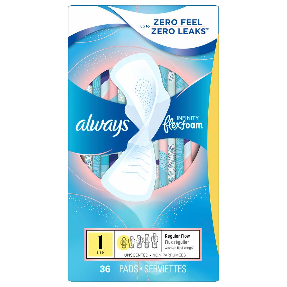 Always Infinity Flexfoam Regular Flow Pads With Wings, Size 1 (36 ct)