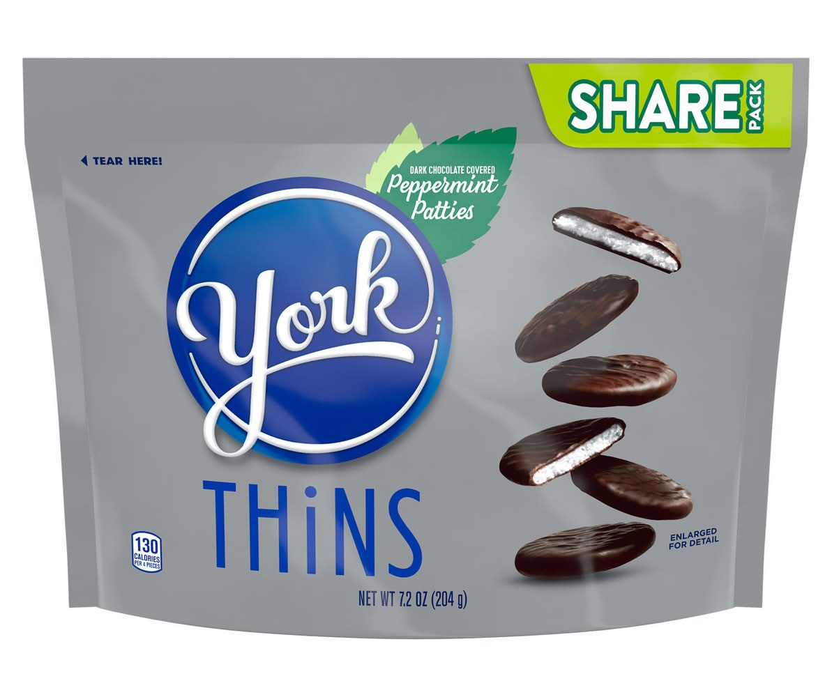 York Thins Dark Chocolate Patties Candy Share pack, Peppermint (7.2 oz)