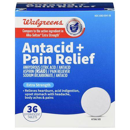 Walgreens Antacid + Pain Relief Effervescent Extra Strength Tablets (36 ct)
