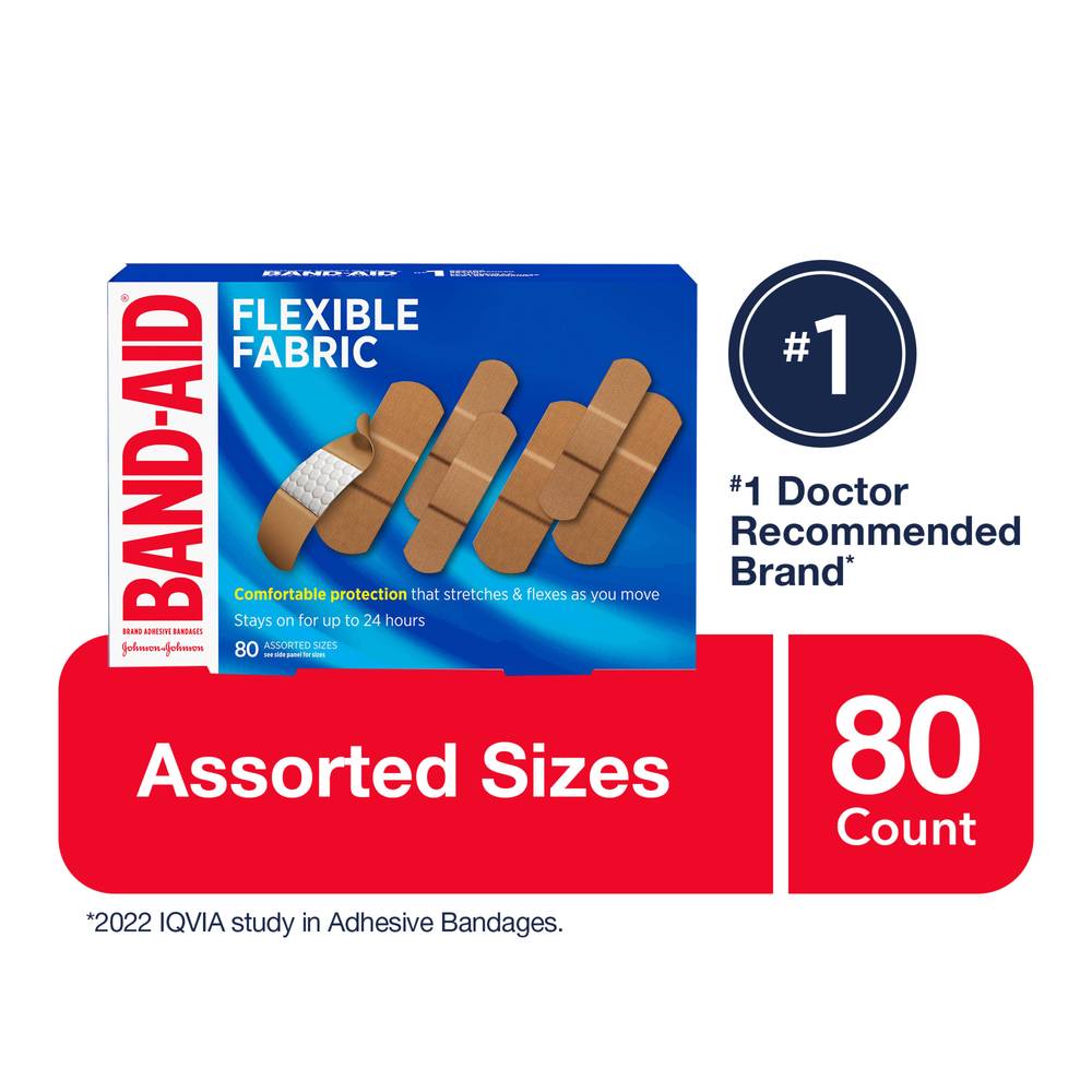 Band-Aid Flexible Fabric Adhesive Bandages, Assorted (80 ct)