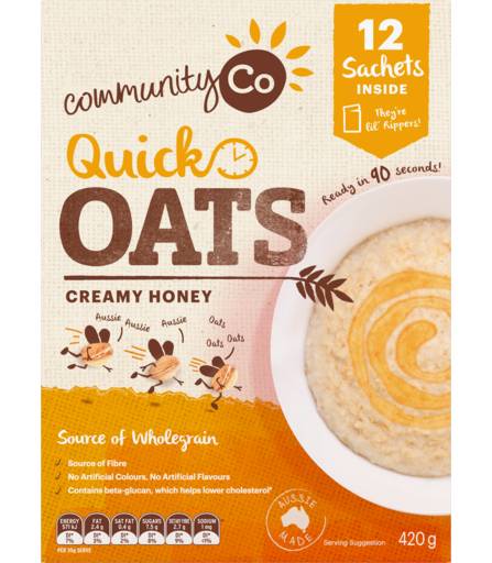 Community Co Quick Oats Honey 420g