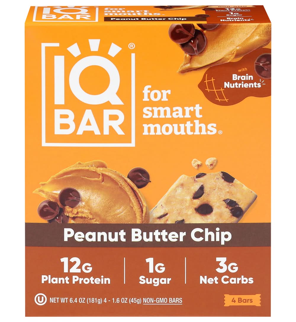 IQBAR Chocolate Chip Peanut Butter Protein Bars (4 x 1.6 oz)