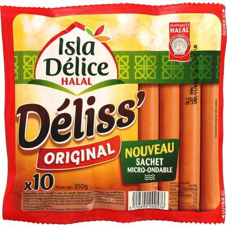 Saucisses halal Déliss' Original knacks ISLA DELICE - le paquet de 10 - 350 g