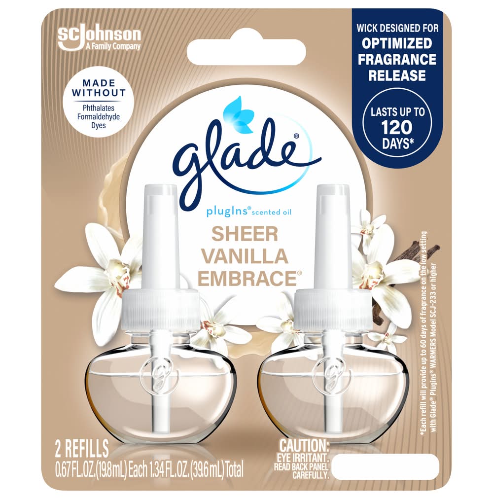 Glade Plugins Air Freshener Refills, Sheer Vanilla Embrace (2 x 0.67 fl oz)