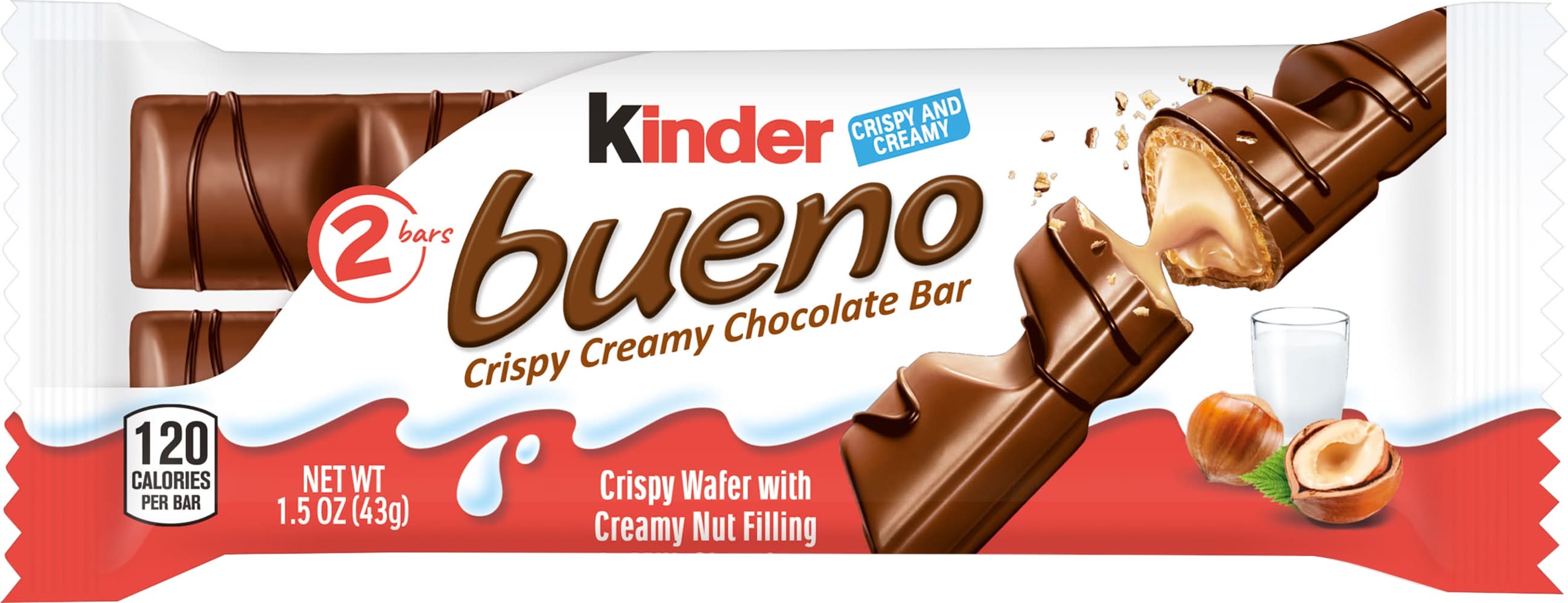 Kinder Bueno Milk Chocolate, Hazelnut and Dark Chocolate Candy Bar