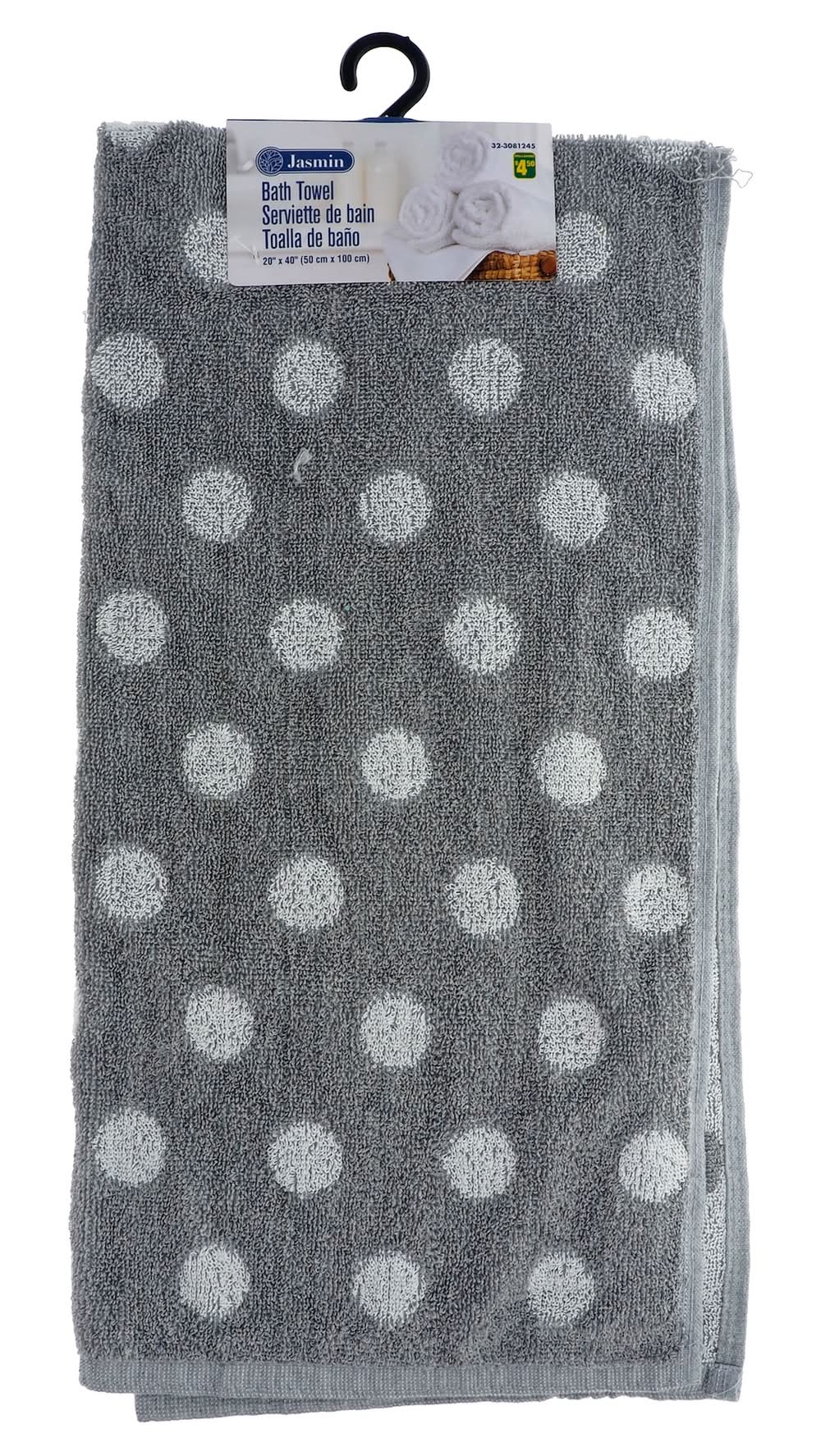 Polycotton Jacquard Bath Towel, Grey-White