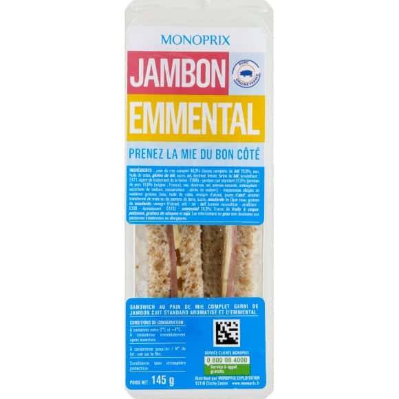 Monoprix Sandwich Jambon Emmental La Barquette De 145 G