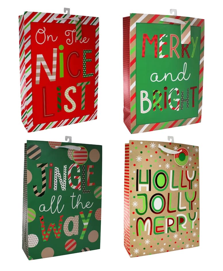 Christmas Whimsical Text Gift Bag, XL, Assorted