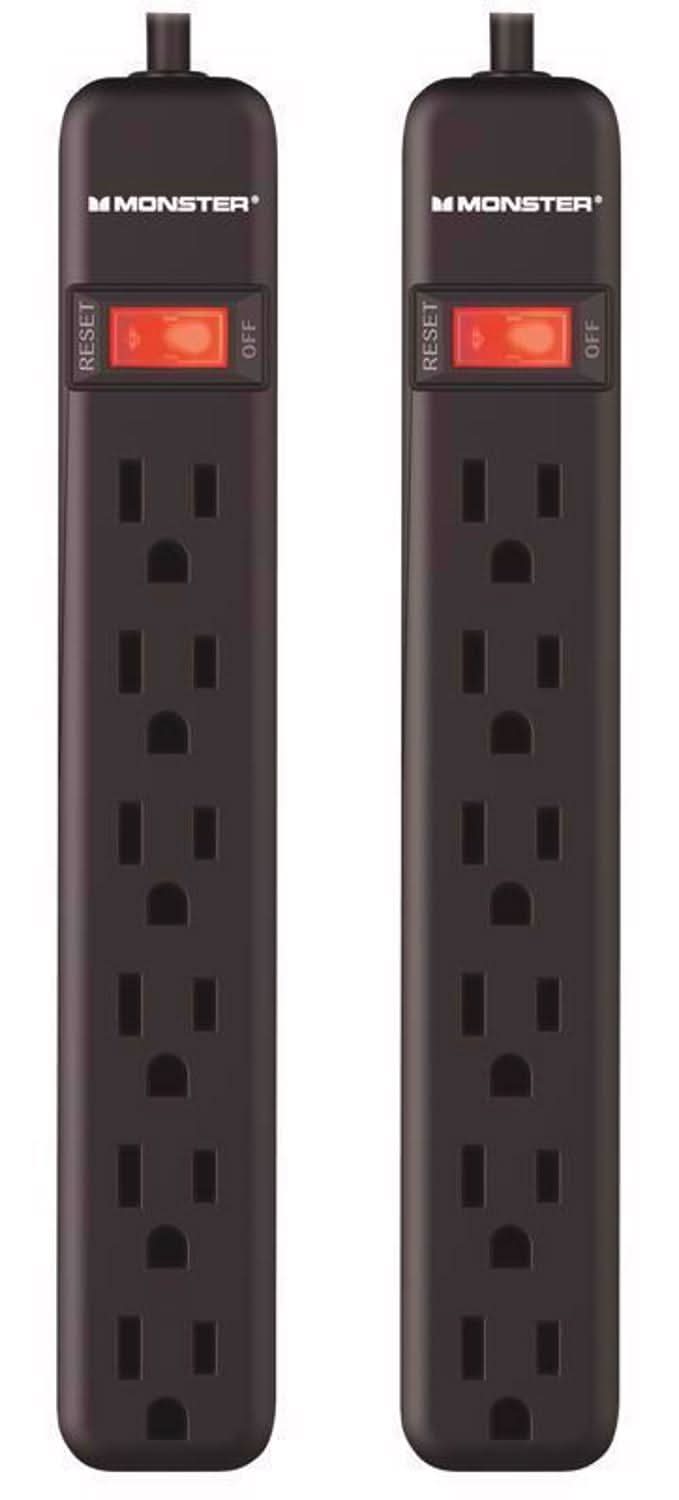 Monster Just Power It Up 2 Ft. L 6 Outlets Surge Protector Black 400 J