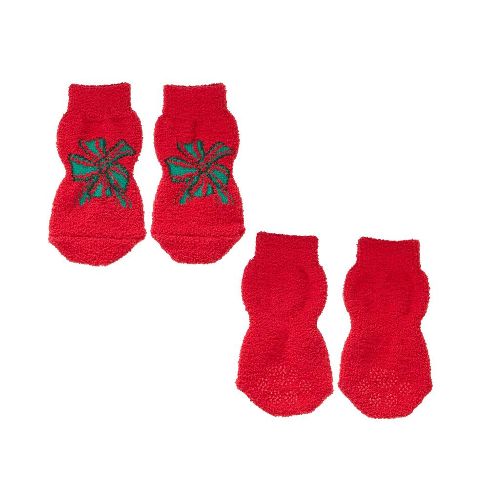 Merry & Bright Bow Socks for Dogs (Color: Red, Size: Large/X Large)