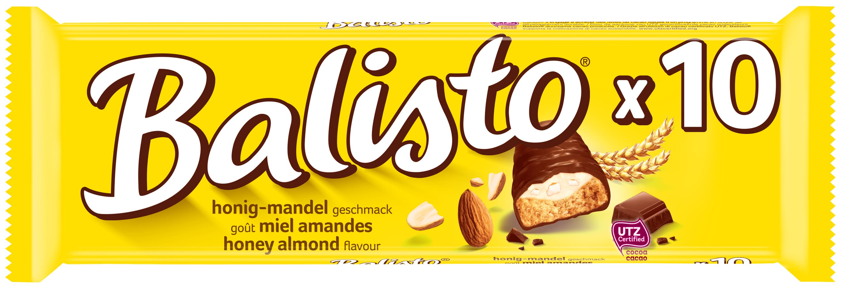 Balisto - Barres chocolatées crème au lait, miel - amandes (10 x 18,5g)