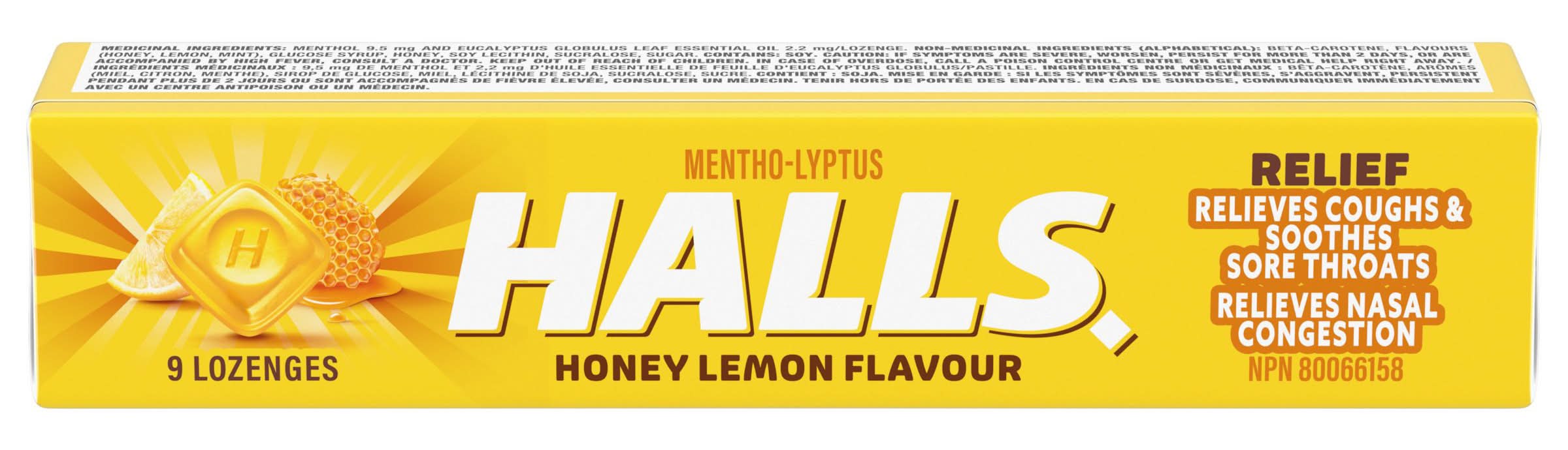 Halls Mentho-Lyptus Cough Relief Lozenges, Honey Lemon (9 ct)