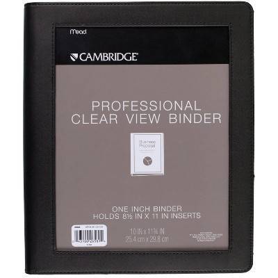 Cambridge Professional Clear View Ring Binder, 10" x 11.75", Black