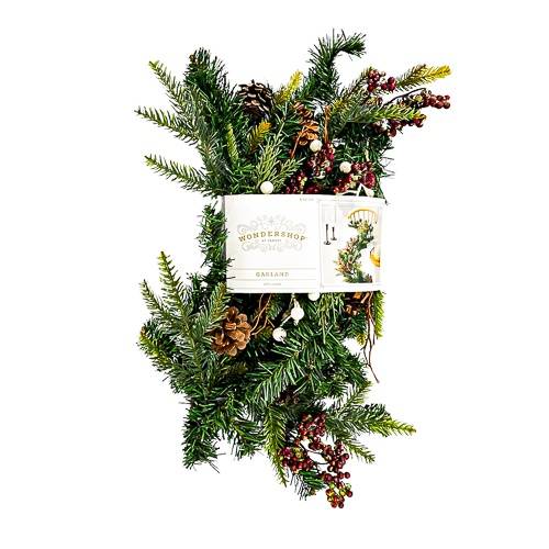 6' Mixed Greenery with Pinecones & White Berries Artificial Christmas Garland Green - Wondershop™