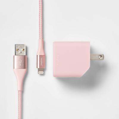 Heyday Double Nylon Braided Apple Certified Lightning To Usb Charge, Rose Pink