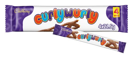 Cadbury Milk Chocolate, Curlywurly Chocolate Bars (4 x 21.5g)