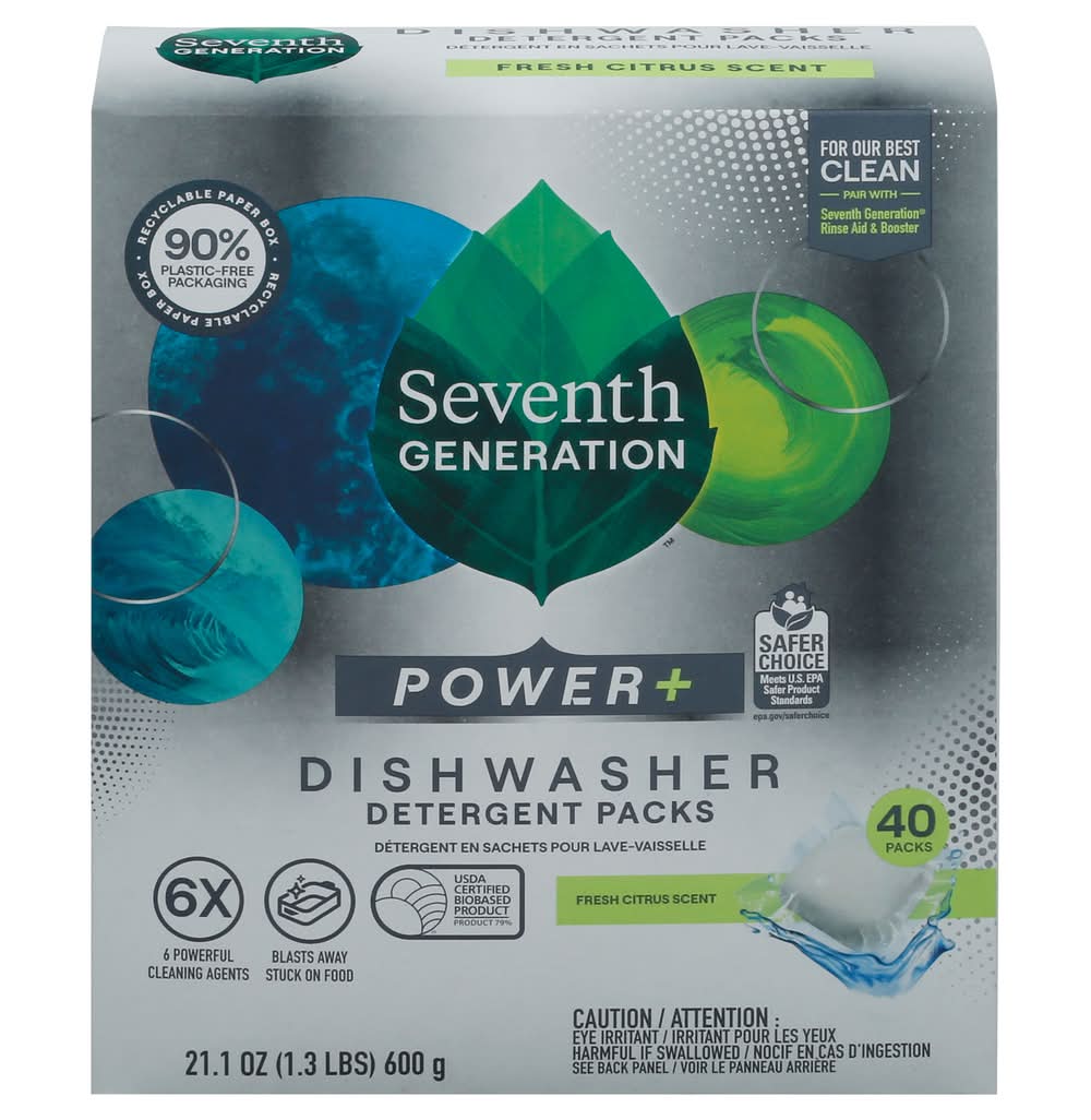 Seventh Generation Power Plus Dishwasher Detergent packs, Citrus (21.1 oz, 40 ct)