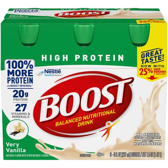 BOOST High Protein Nutritional Drink, Very Vanilla, 6 CT