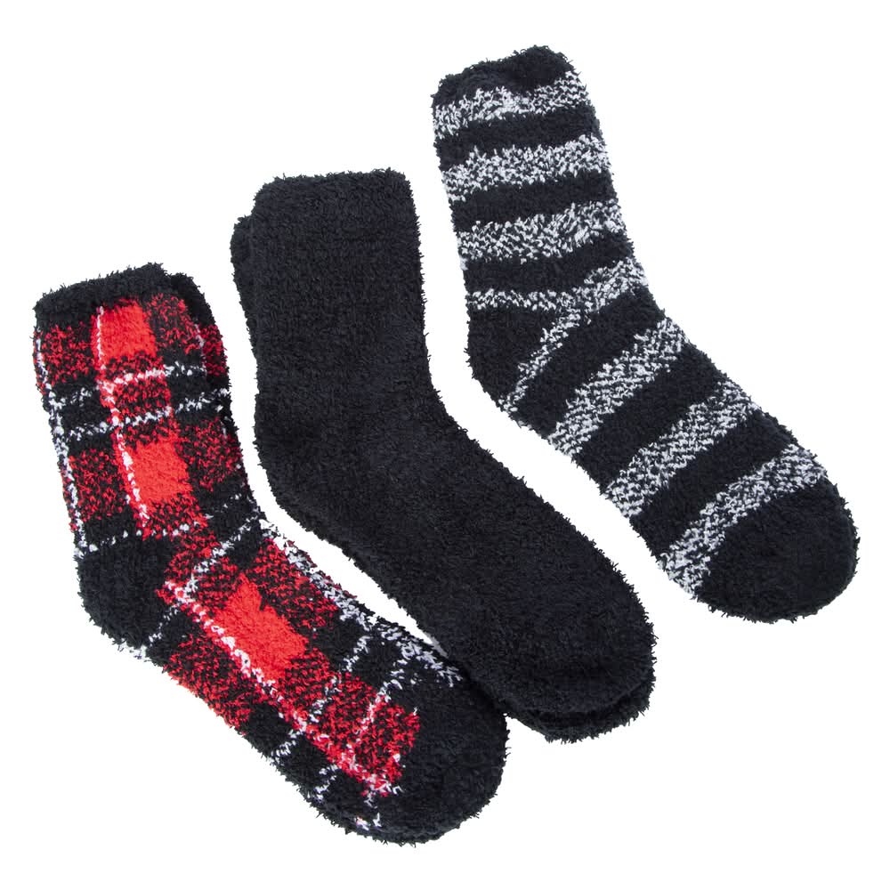 Ladies Fuzzy Crew Socks 3-Count Black Multi