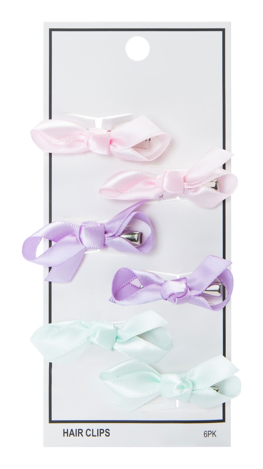 Satin Bow Hair Clips 6-Count Pastel Pink Purple