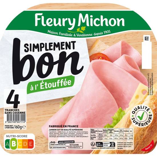 Jambon sans couenne Fleury michon 160g
