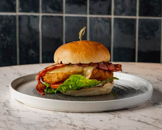 BUTTERMILK CHICKEN, CHEESE & BACON BURGER