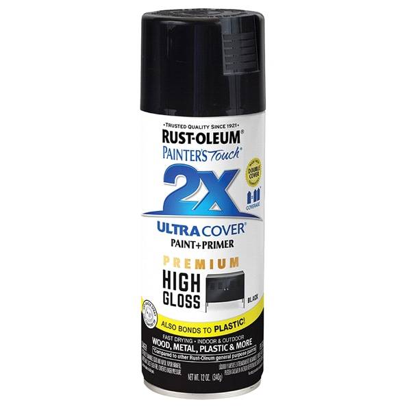 Rust-Oleum Painters Touch 2X Ultra Cover Spray Paint, 12 ounce, High Gloss Black
