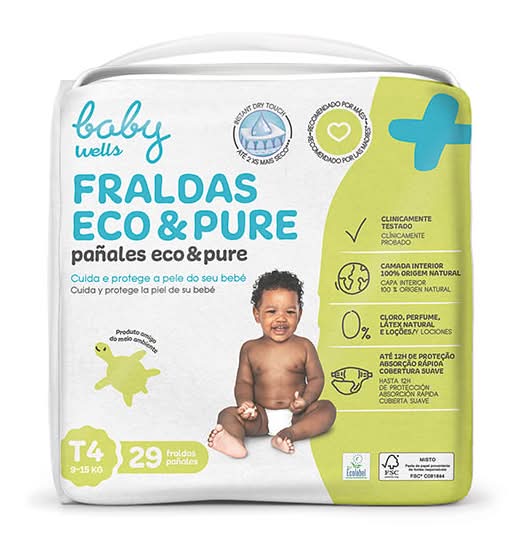 Fraldas Eco e Pure T4 9-15 KG