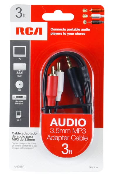 RCA 3.5Mm Plug To 2 Rca Plugs Y Adapter Cable, 3 ft, Black