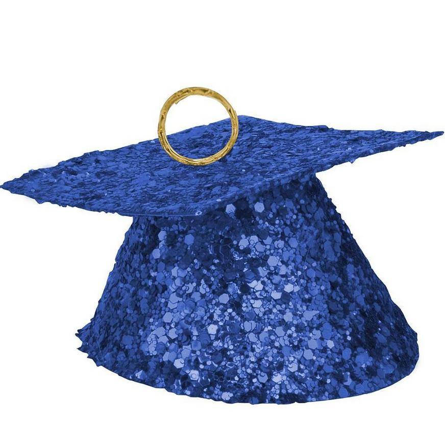 Uninflated Blue Glitter Grad Cap Balloon Weight, 6oz