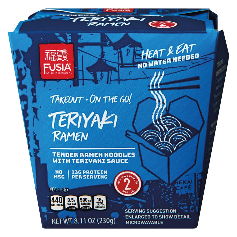 Fusia Heat & Eat No Water Needed Ramen Noodles, Teriyaki (8.11 oz)