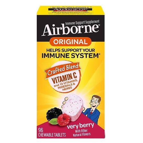 Airborne Immune Support Chewable Tablets Minerals & Herbs with Vitamin C, E, Zinc Very Berry - 32.0 ea